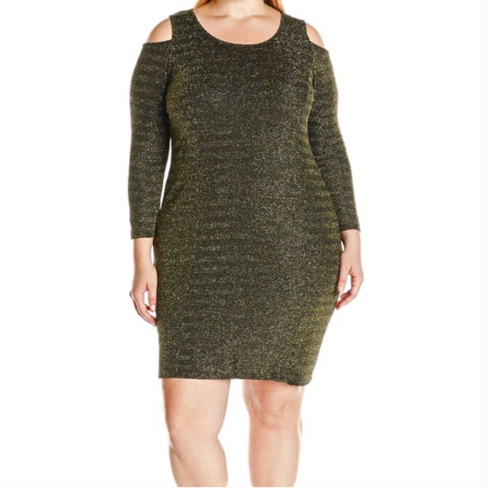 Ny Collection Black Gold Metallic Cold-Shoulder 1X Party Dress Sexy Bodycon